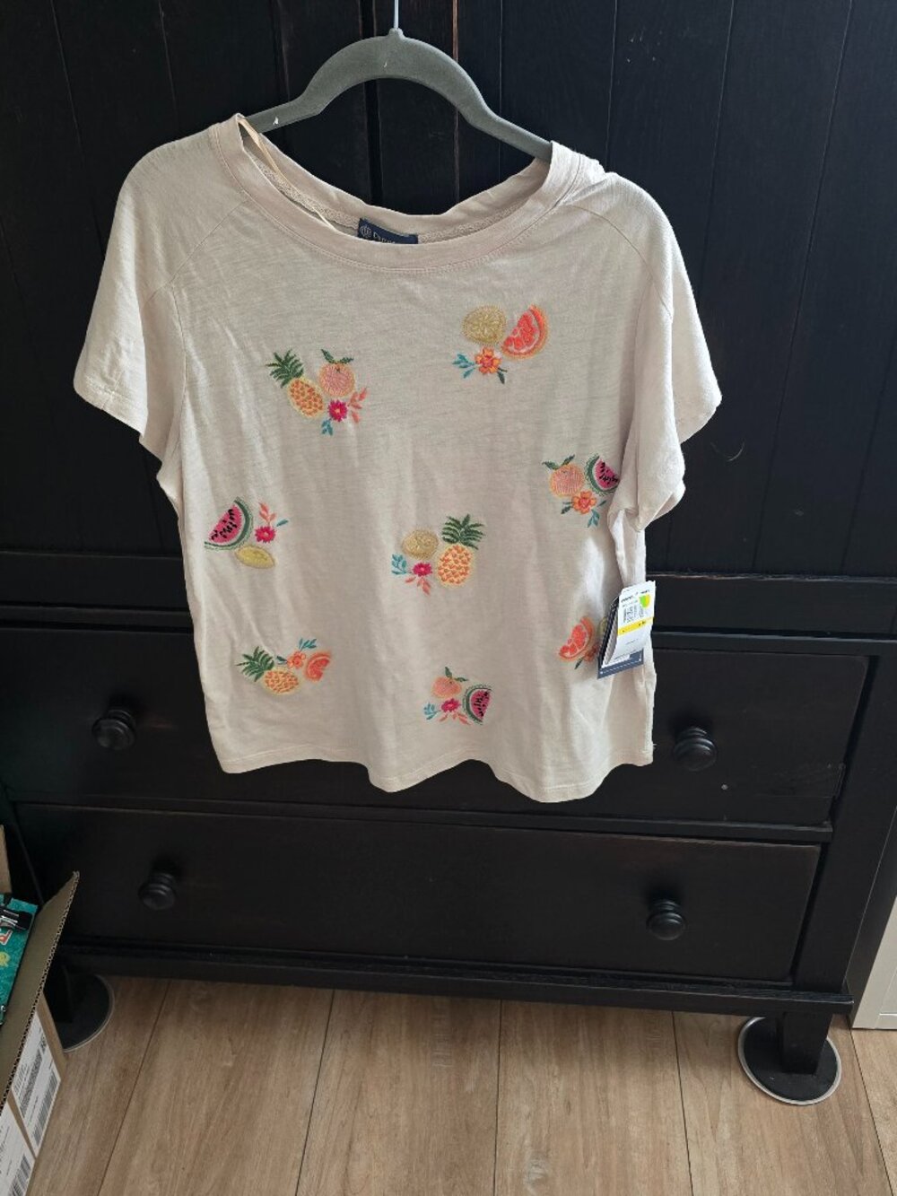 Democracy clothing Fruit Embroidered Knit Boyfriend Tee NWT PM
